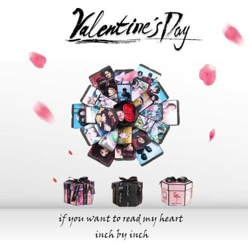 Valentines Day Gift Surprise Explosion Box DIY Scrapbook Photo Album for Anniversary Birthday Wedding Random Color Ribbon