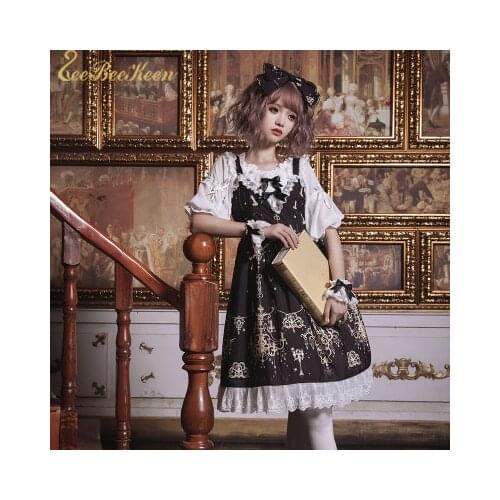 Gothic Lolita Women Lolita JSK Dress Adult black Lolita Gorgeous lace dress lolita Vintga Gem Droplight Dress Cosplay Costume
