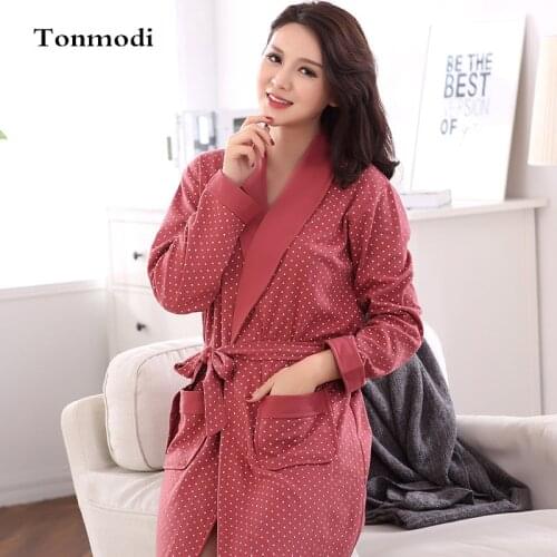 Sleep Robes For Women Autumn Bathrobes Long Sleeve Cotton Robe Womens Sleepwear Dressing Gown Plus Size 3XL