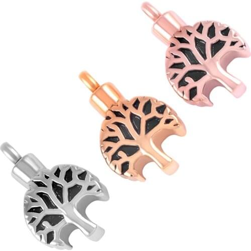 IJD9149 Tree Cremation Necklace Steel/Gold/Rose gold/Black Stainless Steel Memorial Urn Pendant Ashes Holder Keepsake Jewelry