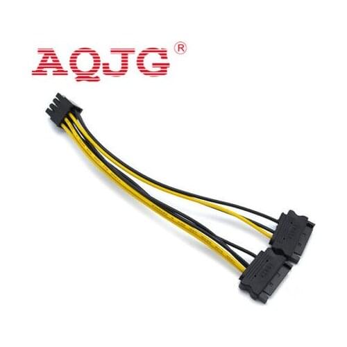 20cm Dual 15Pin SATA Male to PCI-E 8Pin Male Video Card Power Cable Cord PCIe PCI Express Graphics Card for Bitcoin BTC Mining