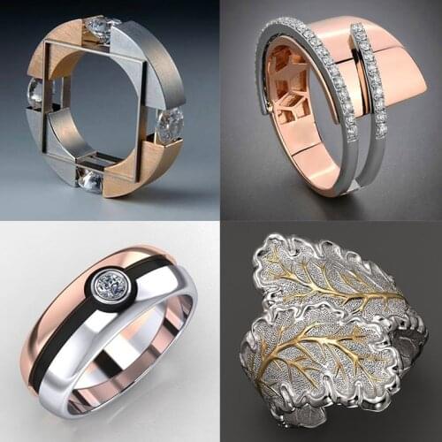 Unique Style Female Crystal Round Leaf Finger Ring Rose Gold Color Wedding Ring Promise Love Engagement Rings For Women