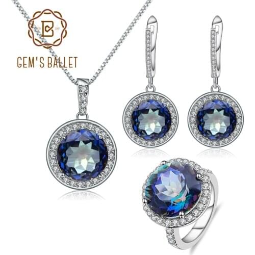 GEMS BALLET Natural Blueish Mystic Quartz Jewelry Set Real 925 Sterling Silver Pendant Earrings Ring Set For Women Fine Jewelry
