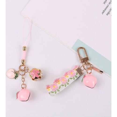 Creative Asakusa Pink Temple Peach Ring Keychain Defensive Luck Love Career Praying Keyring Earphones Bag Hanging Key Chain Gift