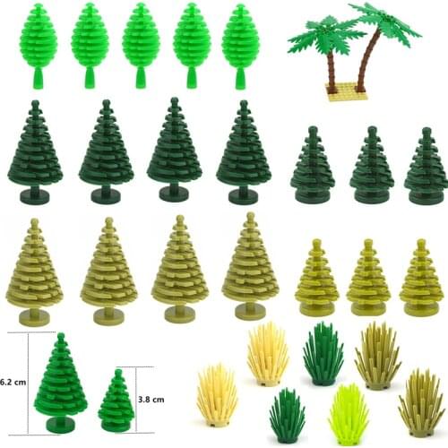City House Accessories MOC Bricks 3471 2435 6064 Plant Tree Pine Prickly Bush Trees Green Grass Military Building Bricks Toys