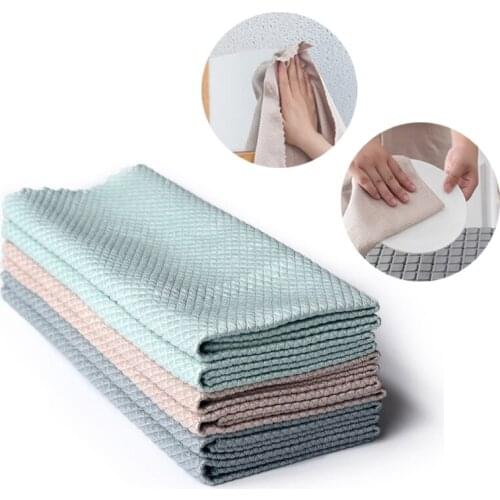 3/5pc Efficient Microfiber Fish Scale Wipe Cloth Anti-grease Wiping Rag Super Absorbent Home Washing Dish Kitchen Cleaning Towel