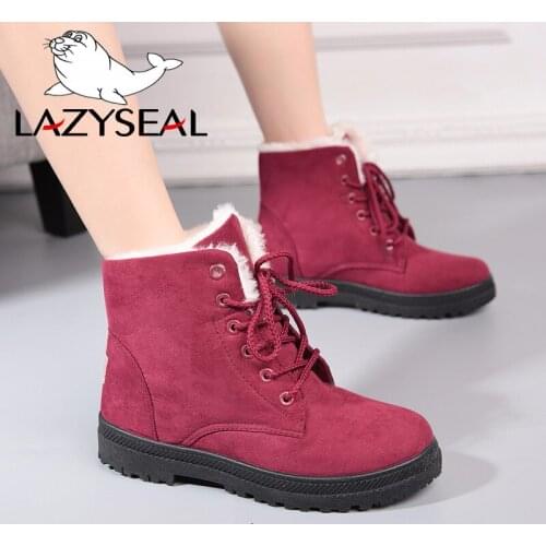 LazySeal 2019 Shoes Wome Warm Snow Boots Heels Winter Boots Women Lace-up Ankle Boots Women Shoes Warm Fur Plush Insole Big Si
