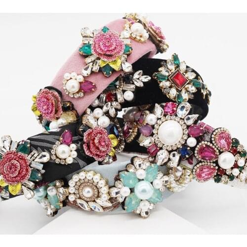 Hot New Elegant Baroque Flower Headband Geometric Rhinestone Diamond Crystal Floral Bling Headbands for Women Hair Accessories