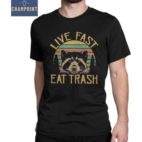 Live Fast Eat Trash Trash Panda T Shirt for Men Cotton Funny T-Shirts Crewneck Tees Short Sleeve Clothing Printing