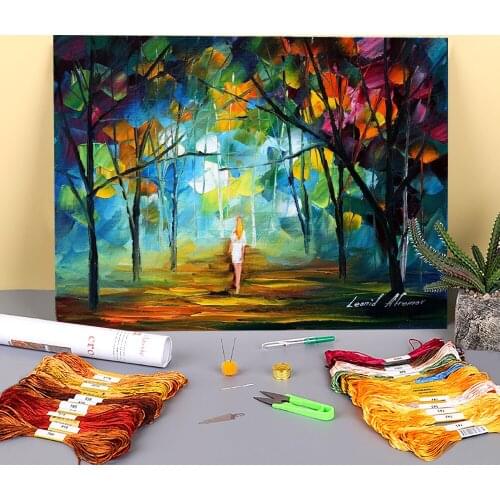 Oil Style Pure Printed Water-Soluble Canvas 11CT Cross Stitch Full Kit Embroidery DMC Threads Hobby Needlework Adults