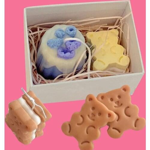 Bear Sandwich Biscuit Silicone Mold For Candles Cream Sandwich Bear Biscuit Shape Candle Making Handmade Soap Mold