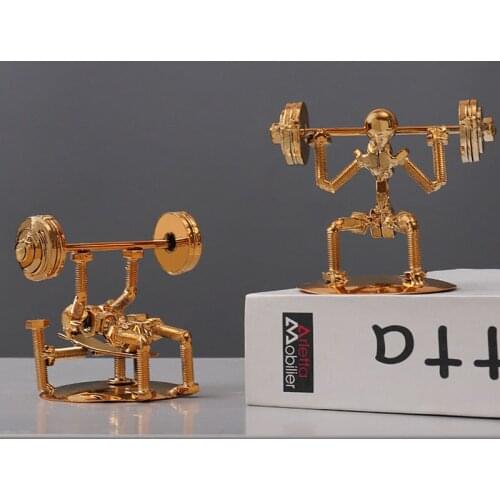 Creative Metal Figure Character Personalized Fitness Weightlifting Figurines Home Decoration Miniature Model Handicrafts Gifts