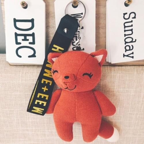 Cute Dinosaur Doll Key Chain Women Handbag Stuffed Toys Pendant Kawaii Fox Lion Elephant Unicorn Plushie Keyring For Dating Gift