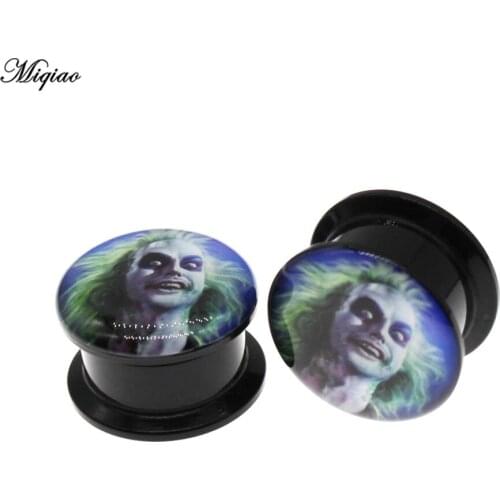 Miqiao 2pcs Fashion New Horror Expression Acrylic Ear Expander 6mm-25mm Double Horn Screw Expander Piercing Jewelry