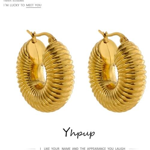 Yhpup Trendy Round Chunky Hoop Earrings Gold Color Stainless Steel Bijoux Ete 2021 Jewlery New Metal 18 K Earrings Accessories