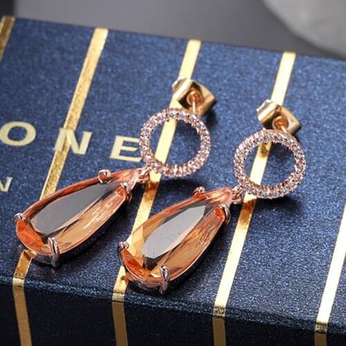 Fashion Rose Gold Color Earrings Water Drop Cluster Clear Topaz Zirconia Earring for Women Ins Popular Jewelry Brincos