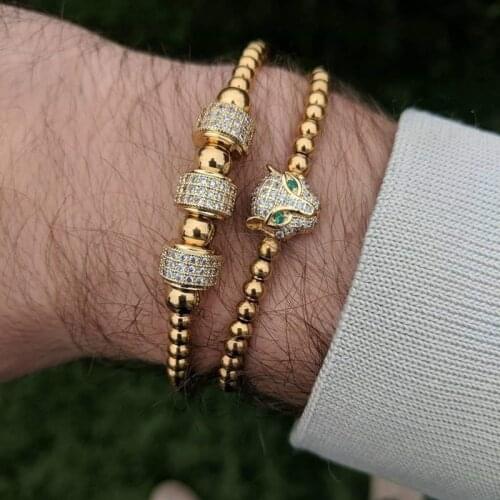 Fashion Adjustable Leopard Head Tube Bead Bracelet For Men Women Luxurious 4mm Braided Macrame Men Bracelet Jewelry Gift