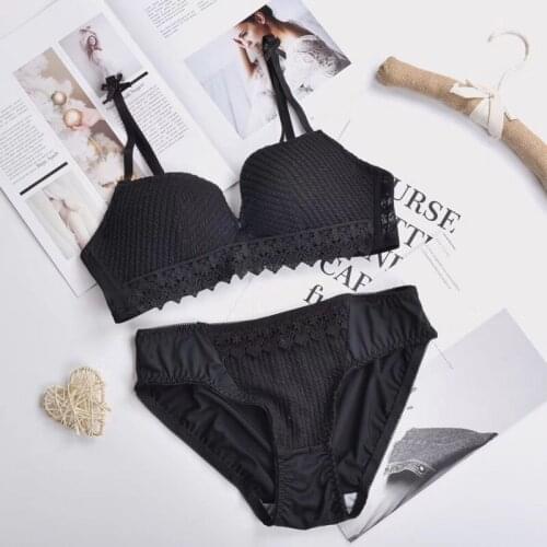 Fashion Sexy Gathered Push Up Bra Set Seamless Women Bra Set Breathable Lace Bow Bras