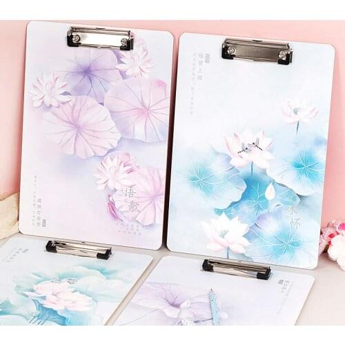 Small Fresh Color Antique Wooden A4 Board Clip Starry Sky Lotus Cartoon Student Writing Pad File Data Splint