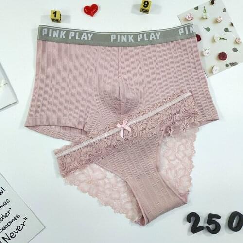 New Sexy Lace Couples Panties,Lovers' Underwear Mens Boxer Women Triangle Lovers' Panties Ice Porcelain Cotton Mens Boxer