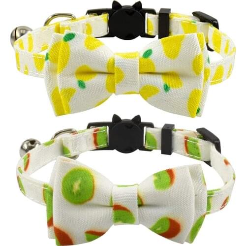 Cat Collars Breakaway with Bell and Bowtie Kiwi Berry Kiwifruit Patterns Safety Kitten Collars with Bow for Kitty Cats Puppy