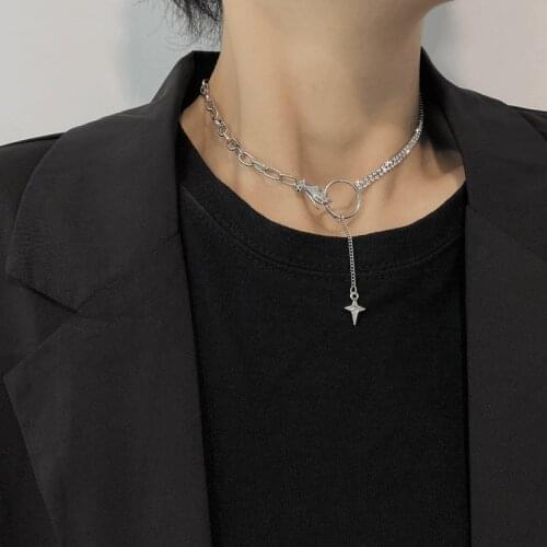 Personality Bling Bling Rhinestones Cross Pendant Necklaces for Women Silver Color Link Chain Circle Chokers Necklace Jewelry