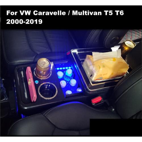FOR VW Caravelle / Multivan T5 T6 2000-2019 Center Console Armrest Box with USB Cup Holder Atmosphere light
