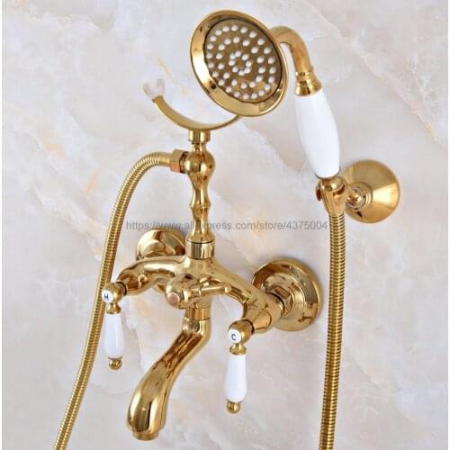 Luxury Bathtub Faucets Gold Brass Bathroom Faucet Mixer Tap Wall Mounted Hand Held Shower Head Kit Shower Faucet Sets Nna966