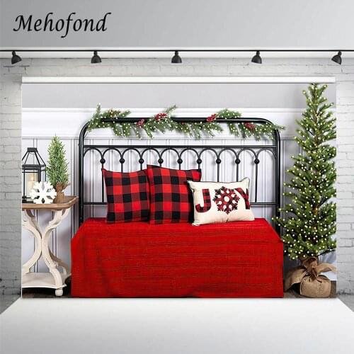 Mehofond Joy Christmas Background For Photography Black Bedside Red Pillow Child Family Portrait Backdrop Photo Studio Photocall