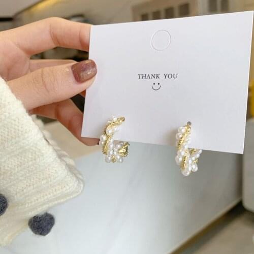 2021 New Sweet Twisted Simulated Pearl C Shape Hoop Earrings For Women Girl No Pain Clip On Earring Jewelry Brincos Gifts