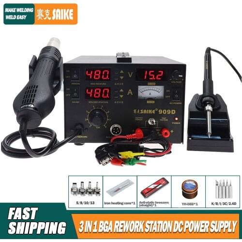 SAIKE 909D three-in-one hot air station soldering station desoldering station DC power supply 15V 2A mobile phone repair station