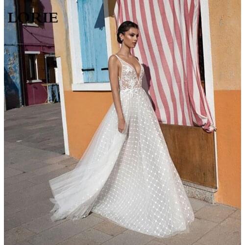 LORIE Princess Wedding Dress A Line Lace Wedding Gowns Sexy V Neck Appliques Boho Bridal Dresses Vestidos de novia