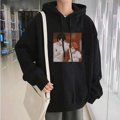 Japan Anime Haikyuu Print Hoodies Men Hoody Male Cartoon Harajuku Korean Oversized Casual Teens Sweet Hooded Sweatshirts