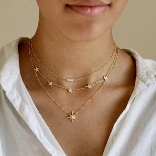 100% 925 sterling gold silver color star design unique fashion women jewelry girlfriend gift nice 925 silver opal necklace