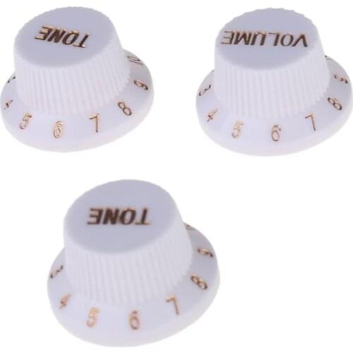 1 Volume 2 Tone Control Knobs For Electric Guitar Bass FD ST Plastic White Golden