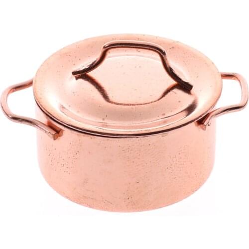1PCS fashion 1/12 Dollhouse Miniature Kitchen Furniture Copper Pot Kitchenware with Lid Kitchen Accessories Pretend Play Toys