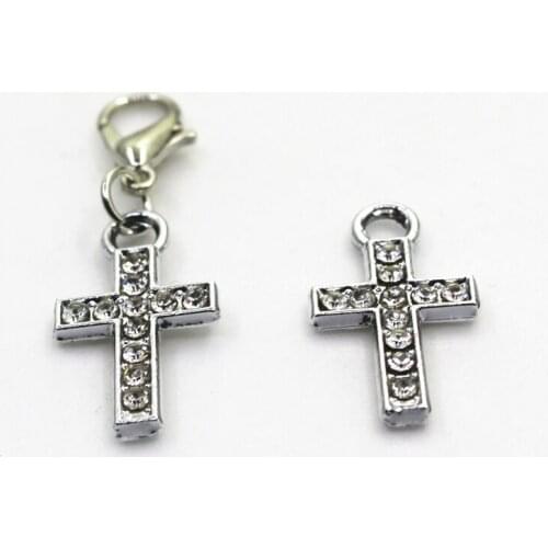 Hot selling 10pcs Crystal Cross Charms Lobster Clasp Charms Diy Jewelry Accessory For Bracelets Floating Hanging Charms