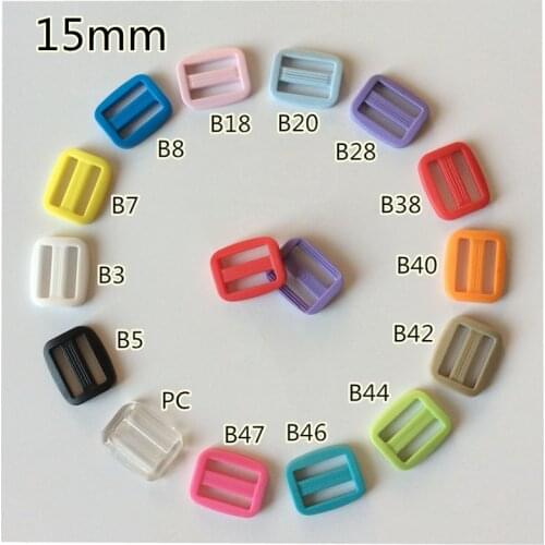 15mm 20pcs Cor Tri-Desliza Plástico Deslizante Fivela Ajustável Para Mochilas Saco Tiras Coleira de Cão DIY Accessoy