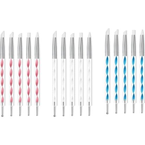 5Pcs Nail Art Sculpture Pen Dual Tipped Nails Polish Carving Pen Silicone Tip Nail Brushes Craft Art Embossing Tools