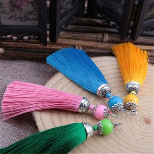 ACLOVEX 10pcs Length 11cm Polyester Silk Tassel With Lobster Clasps Keychain Keyring Charms For Diy Jewelry Making Borlas Piel