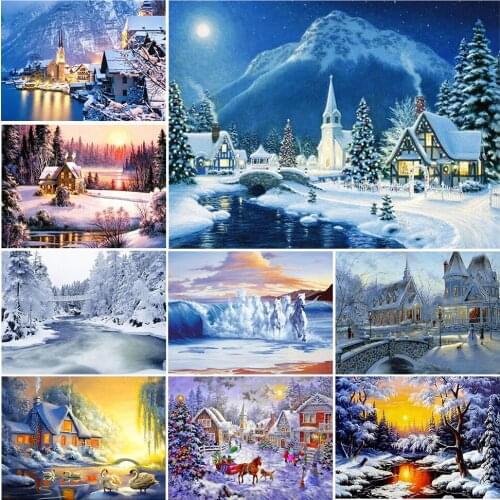 5D DIY Diamond Painting Landscape Winter Full Square/round Diamond Embroidery Kit Mosaic Rhinestone Cross Stitch Decoration Gift