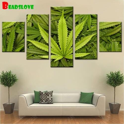 Diamond Painting Natural landscape Green Leaf weed pot 5 Pieces Mosaic Diamond Embroidery full square round Cross Stitch B7