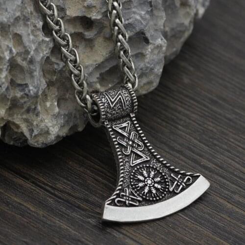 Antiquing Slavic Perun Axe Viking Runes Jewelry Amulet Mens Necklace Womens Talisman Wicca Pagan Accessories Jewelery