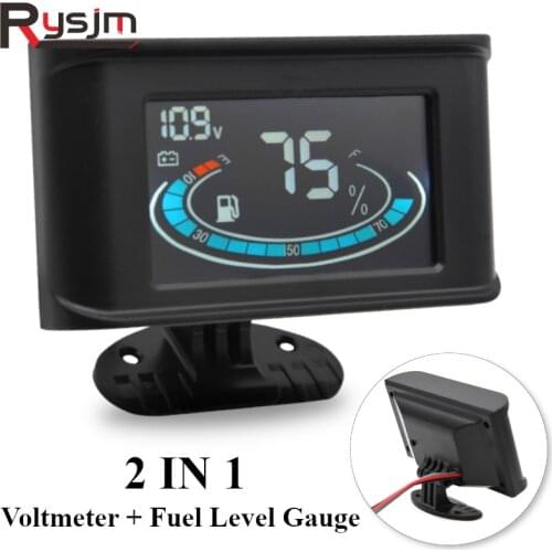 High quality 2 in 1 12v/24v LCD Car Digital Horizontal gauge Voltmeter + Fuel Level Gauge Voltage Gauge