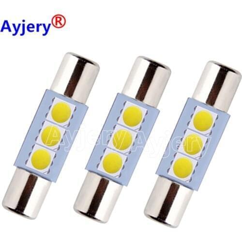 AYJERY 500pcs 12V T6 Festoon Dome T6.3 28mm 3 SMD 5050 LED Light Bulb Car Vanity Mirror Lights Sun Visor Fuse Light White Blue