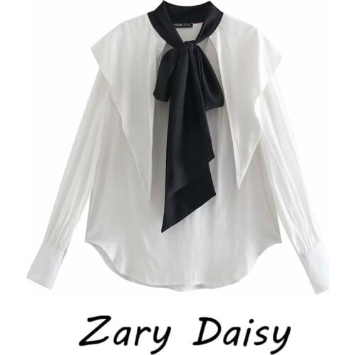 Zary Daisy white shirt womens 2021 spring new bow shirt French gentleness top