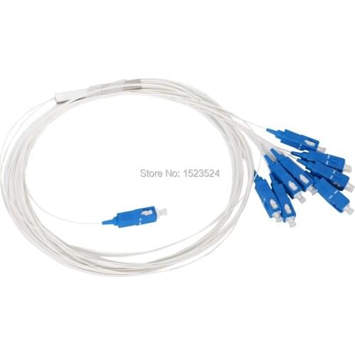 Free Shipping 10pcs/lot 0.9mm Steel Tube 1x8 Mini SC/UPC Fiber Optic PLC Splitter