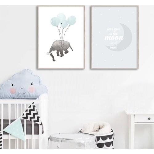 Nursery Quotes Wall Art Canvas Poster Minimalist Print Elephant Balloon Painting Decoration Picture Nordic Kid Bedroom Decor
