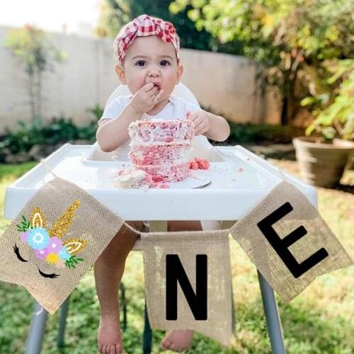 Unicorn Magic rainbow themed kid girl first 1st one old Birthday party High Chair decoration Banner Photo Prop Backdrop gift