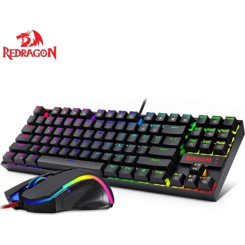 Redragon Keyboard Mouse Set K552-RGB-BA Mechanical Gaming Keyboard and Mouse Combo Wired RGB LED 60% for Windows PC Gamers